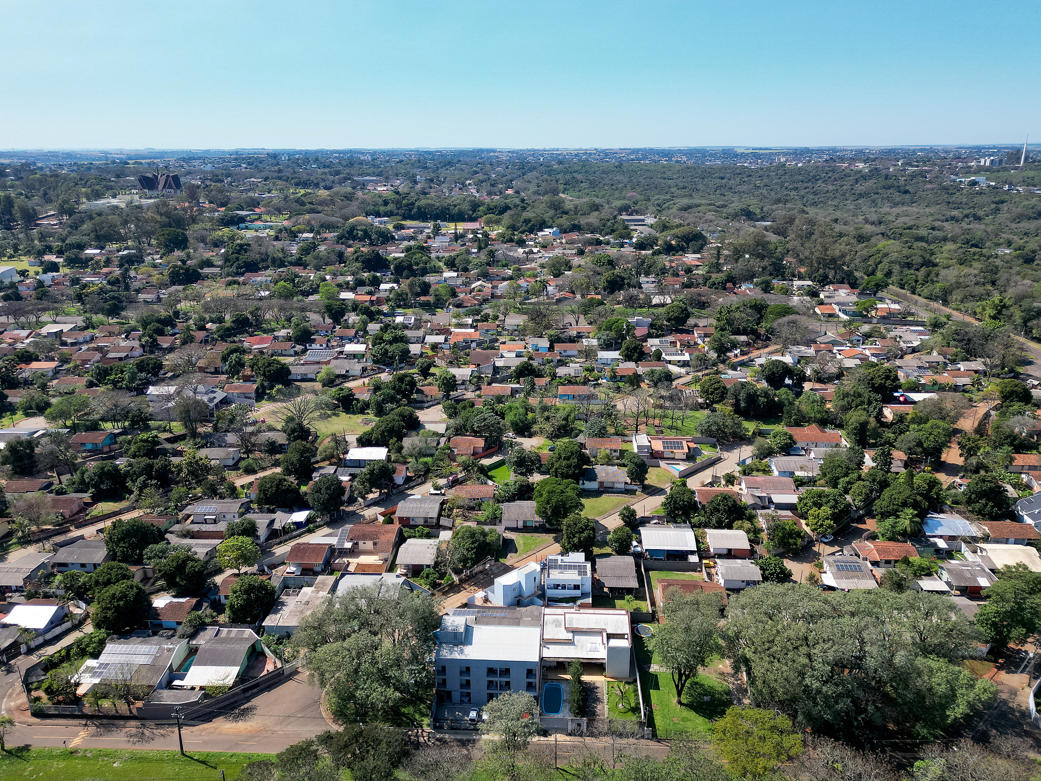 Imagem de drone da Vila A, em Foz do Iguaçu. Foto: William Brisida/Itaipu Binacional.