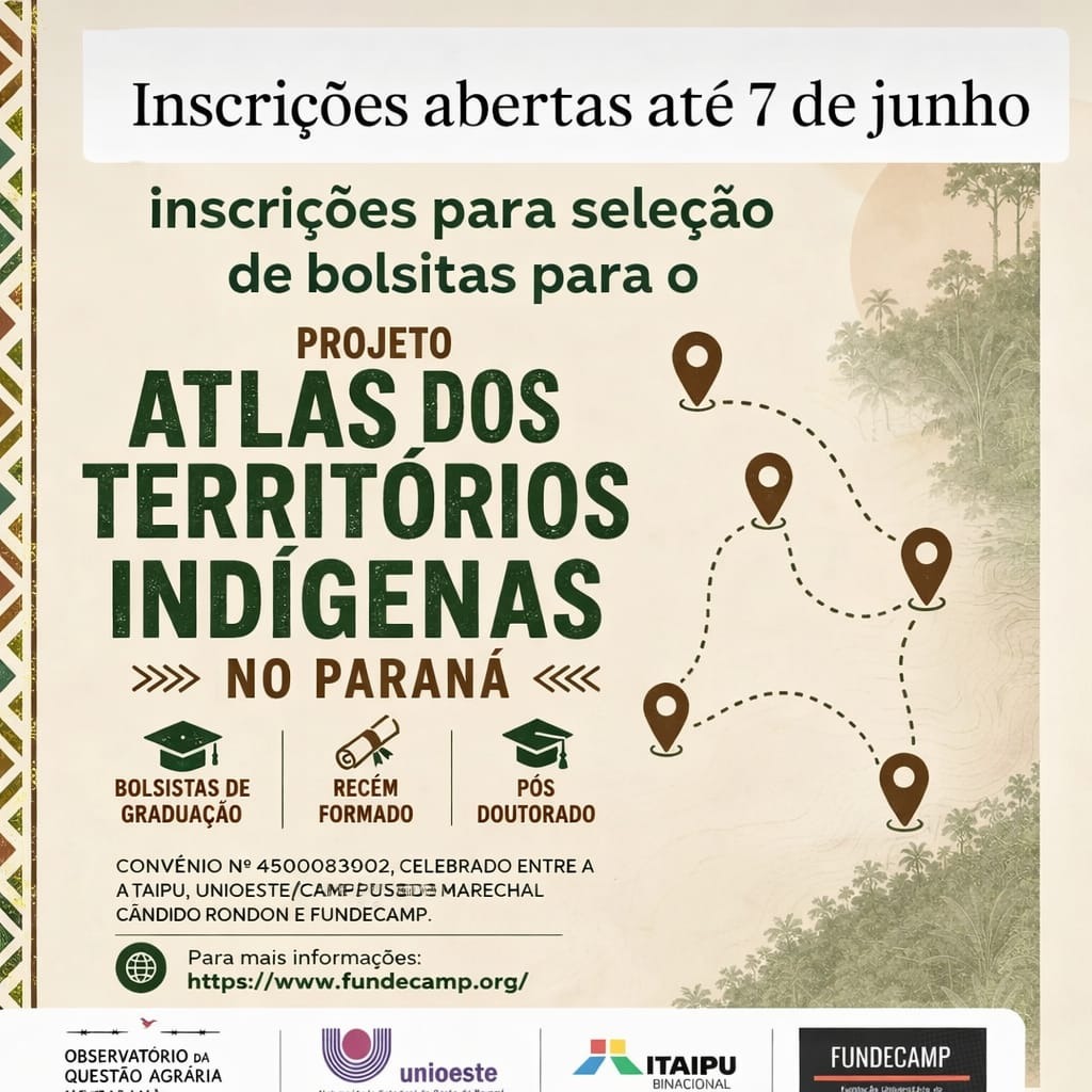 Unioeste seleciona bolsistas para projeto sobre territórios indígenas no Paraná